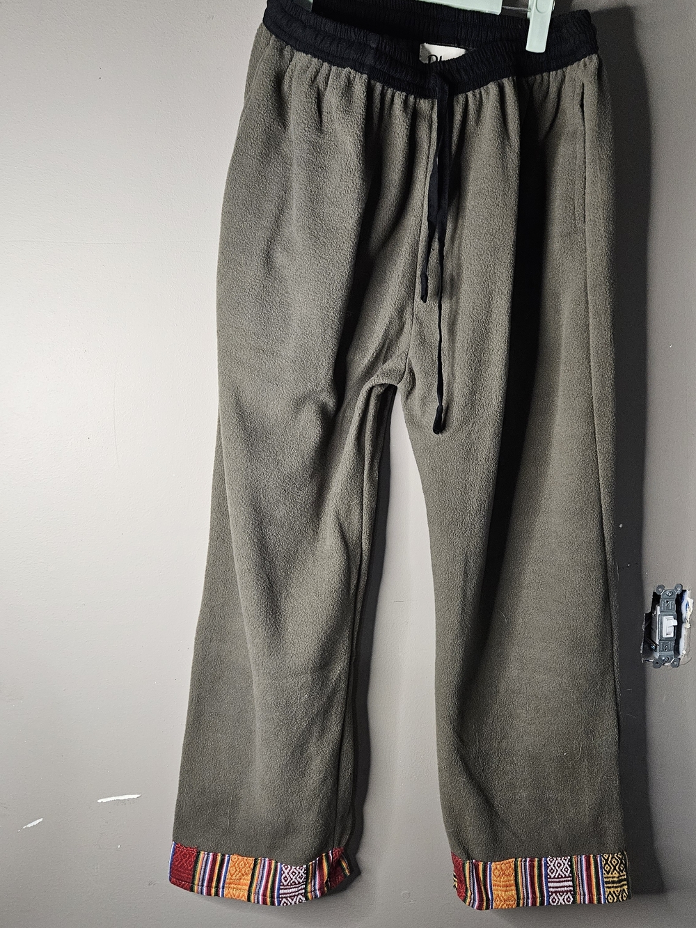 Womens Olive Green Fleece Lounge Pants with Patterned Cuffs